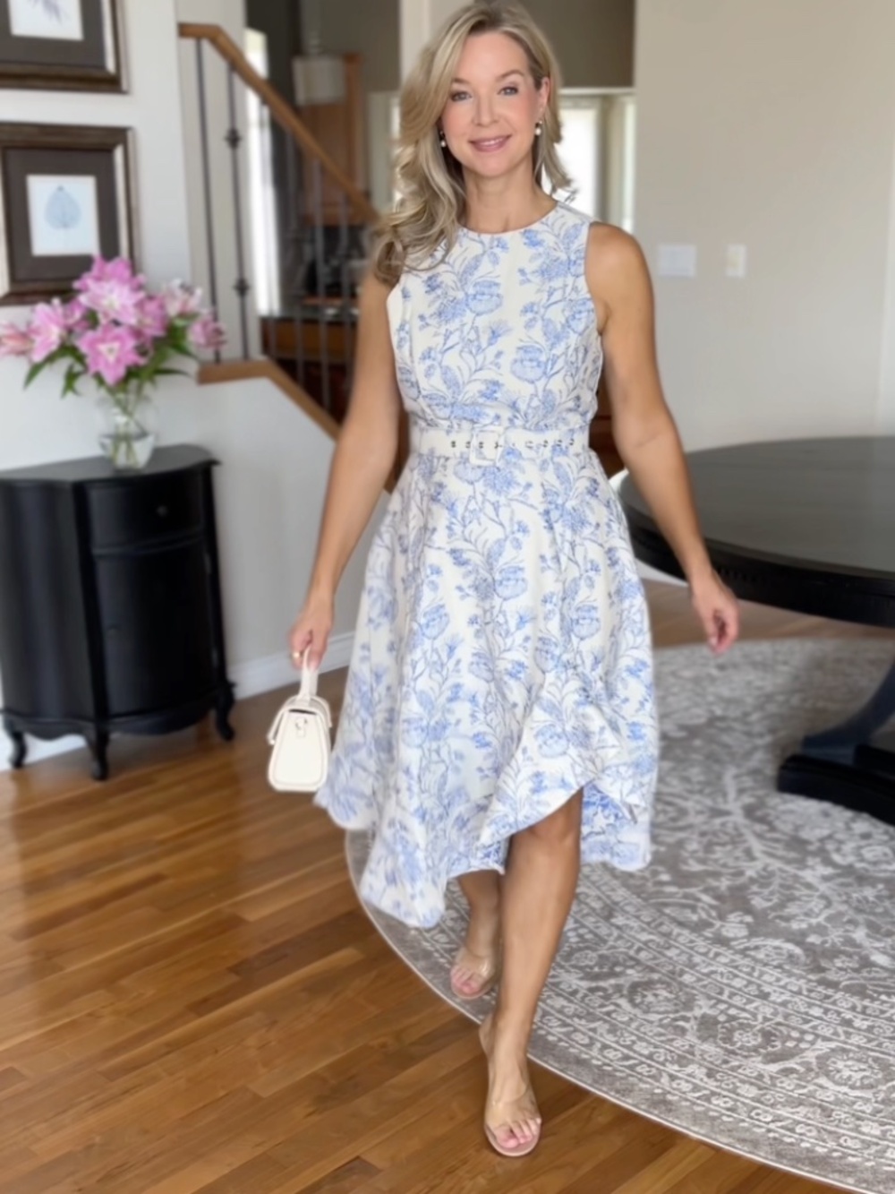 Sleeveless Floral Belted Asymmetrical Dress